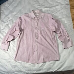 Van Heusen Regular Fit Wrinkle Free Striped Red White Dress Shirt 16 32/33